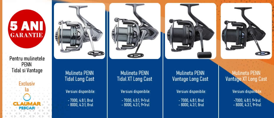Garantie 5 Ani Mulinete PENN Tidal si Vantage