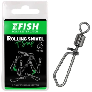 Agrafa Cu Vartej Zfish Rolling Swivel With T Snap, 27kg, Nr.10, 10buc/plic Agrafa Cu Vartej Zfish Rolling Swivel With T Snap, 27kg, Nr.10, 10buc/plic
