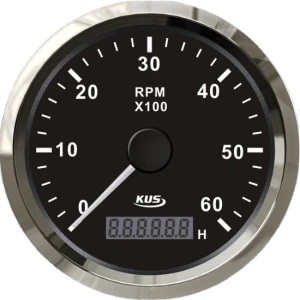Tahometru KUS cu Contor Ore pentru Motoare Inboard, Negru, 6000rpm