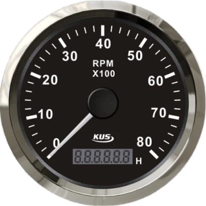 Tahometru KUS cu Contor Ore pentru Motoare Inboard, Negru, 8000rpm