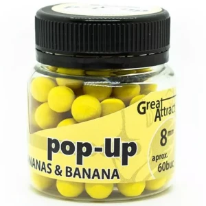 Pop Up Addicted Carp Baits Ananas & Banana, 8mm, aprox 60buc/borcan Pop Up Addicted Carp Baits Ananas & Banana, 8mm, aprox 60buc/borcan