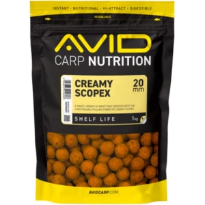 Boilies Tare Avid Carp Nutrition, Creamy Scopex, 20mm, 1kg