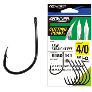 Carlige Owner 5180 Ssw Straight Eye Black Chrome, Nr.6/0, 4buc/pac