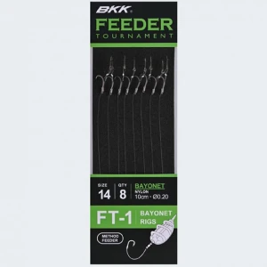 Carlige Legate BKK FT-1 Method Bayonet Feeder Rig 10cm, Nr.12, 0.23mm, 8buc/pac Carlige Legate BKK FT-1 Method Bayonet Feeder Rig 10cm, Nr.12, 0.23mm, 8buc/pac