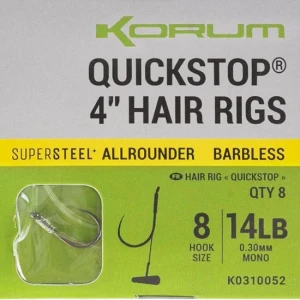 Carlige Legate KORUM Big Fish Hair Rigs with Quickstop 10cm, Nr.14 Barbless, 8buc/pac Carlige Legate KORUM Big Fish Hair Rigs with Quickstop 10cm, Nr.14 Barbless, 8buc/pac