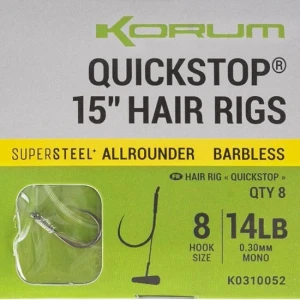Carlige Legate KORUM Big Fish Hair Rigs with Quickstop 38cm, Nr.10 Barbless, 8buc/pac Carlige Legate KORUM Big Fish Hair Rigs with Quickstop 38cm, Nr.10 Barbless, 8buc/pac