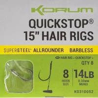 Carlige Legate KORUM Big Fish Hair Rigs with Quickstop 38cm, Nr.8 Barbless, 8buc/pac