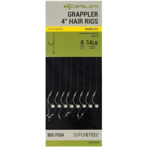 Carlige Legate Korum Grappler Hair Rigs Barbless, 10cm, Nr.8, 8buc/pac