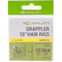 Carlige Legate KORUM Grappler Hair Rigs Barbless, Nr.8, 38cm, 5buc/pac