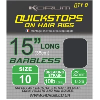 Carlige Legate KORUM Hair Rigs Barbless With Qickstops, 38cm, Nr.12, 8buc/pac