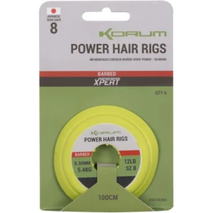 Carlige Legate Korum Power Hair Rigs Barbed Mono, 100cm, 12lbs, 0.30mm, Nr.10, 6buc/pac