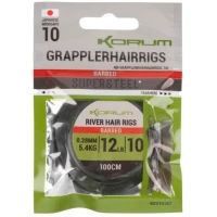 Carlige Legate Korum River Grappler Hair Rigs M1 Barbed, Nr.12, 100cm, 5buc/pac