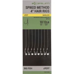 Carlige Legate KORUM Spiked Method Hair Rigs Barbless, 12lbs, Nr.10, 10cm, 8buc/pac