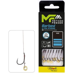 Carlige Legate Mikado Method Feeder Rig Cu Banda X-tra Strong, Nr.12, 0.12mm, 10cm, 8buc/pac