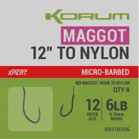 Carlige Legate Korum Xpert Maggot Barbed Hooks to Nylon Nr.14, 30cm, 0.17mm, 5lb, 8buc/pac
