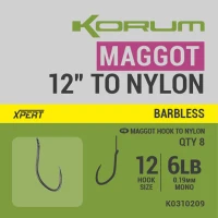 Carlige Legate Korum Xpert Maggot Barbless Hooks to Nylon Nr.14, 30cm, 0.17mm, 5lb, 8buc/pac Carlige Legate Korum Xpert Maggot Barbless Hooks to Nylon Nr.14, 30cm, 0.17mm, 5lb, 8buc/pac