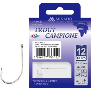 Carlige Legate Mikado Trout Campione, 200cm, Nr.6, 0.22mm, 10buc/pac Carlige Legate Mikado Trout Campione, 200cm, Nr.6, 0.22mm, 10buc/pac
