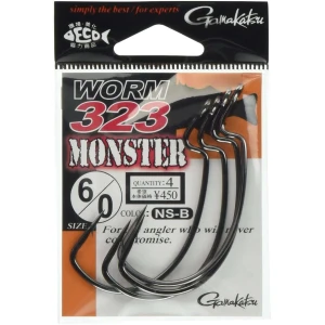Carlige Off-set Gamakatsu Worm-323 Monster Black, Nr.7/0,  4buc/pac
