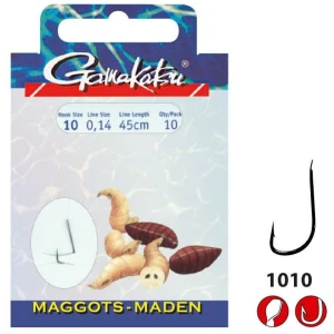 Carlige Legate Gamakatsu Booklet Maggots 1010b, 0.12mm, Nr.14, 60cm, 10buc/pac