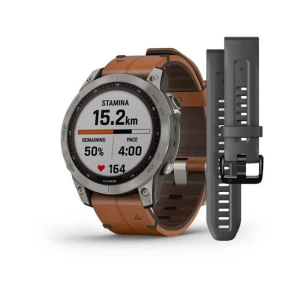 Ceas  Garmin  Fenix 7 Sapphire Solar Titan/piele 47mm