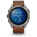 Ceas GARMIN Fenix 8 Amoled Sapphire Titan, Curea din Piele, Black / Chestnut, 51mm, EMEA