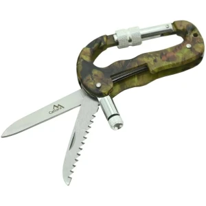 Carabiniera Multifunctionala Din Aluminiu CATTARA 3 In 1, Cutit, Cutit Serat, Lanterna, Camuflaj - TT13218