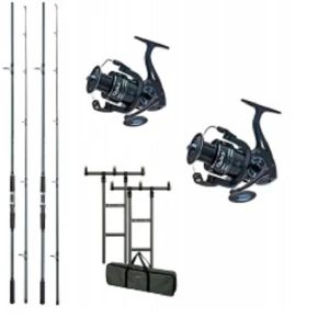 Kit 2 Lansete Dam Camaro Carp 3.60m 3.00lb Plus 2 Mulinete Dam Quick Fighter Pro Metal 360 Fd Plus Rod Pod Dam Mad H Bar Plus Buzzer Bar