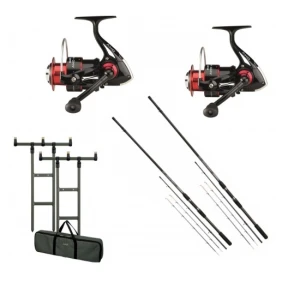 Kit 2 Lansete Garbolino Practis Feeder 2.70 M 10 35 G Plus 2 Mulinete Sert Axo Fd 4003 Plus Rod Pod Dam Mad H Bar Plus Buzzer Bar