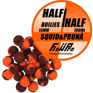 Boilies FISH PRO Half-Half, Squid Prune, 15mm, 100ml