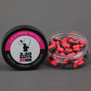 Wafters 2.20 Baits Supreme, Roz - Negru, Capsuna & Ciocolata, 10mm, 50ml Wafters 2.20 Baits Supreme, Roz - Negru, Capsuna & Ciocolata, 10mm, 50ml
