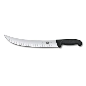 Cutit Macelar Victorinox Brisket Knife, Fibrox, Lama Curbata Gofrata 31cm, Negru