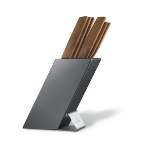 Set 6 cutite victorinox swiss modern knife block, suport lemn negru, manere cutite maro