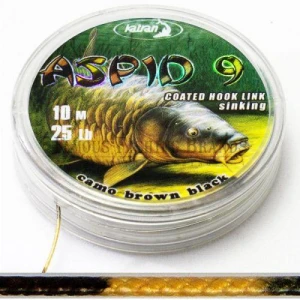 Katran Coated Braided Hook Links Aspid 9 25lb 10 M/25lb/10 M/camo Brown Black