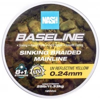Fir Textil Nash Baseline Sinking Braid, UV Yellow, 11.33kg, 25lbs, 0.24mm, 1200m