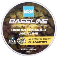 Fir Textil Nash Baseline Sinking Braid, UV Yellow, 9.07kg, 20lbs, 0.20mm, 1200m