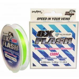 Fir Textil Pokee 8 X Flash Smart Pe Braid, Lime Green, 0.18mm, 11.60kg, 130m