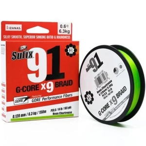 Fir Textil Sufix 91 G-core X9 Braid, Neon Chartreuse, 100m, 0.148mm, 7.2kg/16lbs