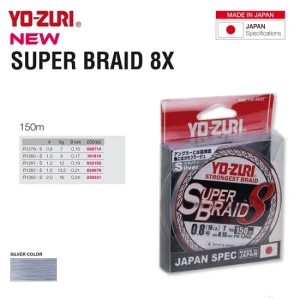 Fir Textil Yo-zuri Super Braid 8x Silver 0.21mm 13.5kg 150m