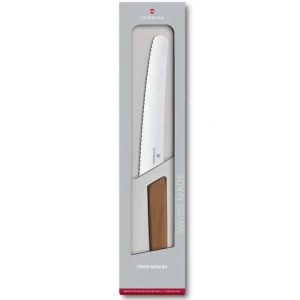 Cutit Bucatarie Victorinox, Swiss Modern Pentru Paine , Lama Zimtata 22cm, Lemn Nuc, Cutie Cadou