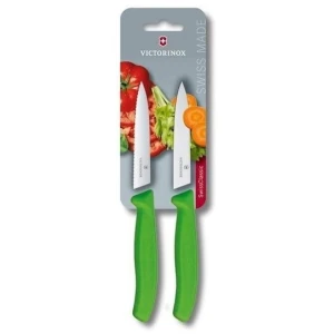 Set 2 Cutite Victorinox,swissclassic Paring Knife, 1zimtat+1lama Dreapta,10cm, Verde, Blister