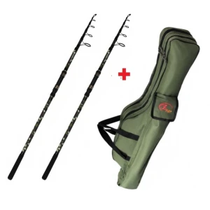 Set 2 Lansete Telescopice+husa Zfish Combo 2x Rod Kingstone, 360cm, 60-100g, Husa Verde
