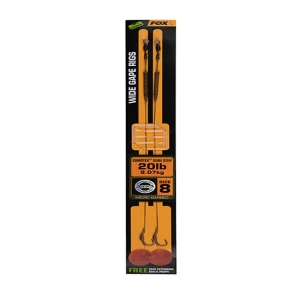Carlige Legate Fox Edges Wide Gape nr 8 Camotex Semi Stiff Coated braid 20lb  2buc Carlige Legate Fox Edges Wide Gape nr 8 Camotex Semi Stiff Coated braid 20lb  2buc