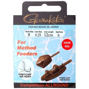 Carlige Legate Gamakatsu Method Hair Pchr, 12cm, Nr.12, 0.25mm, 6buc/pac