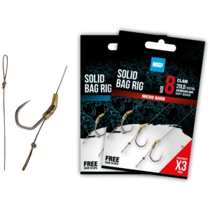 Carlige Legate Nash Solid Bag Rig Barbed, 20lbs, nr.8, 3buc/plic Carlige Legate Nash Solid Bag Rig Barbed, 20lbs, nr.8, 3buc/plic