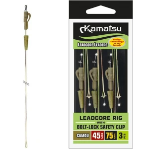 Montura Crap Konger Leadcore Rig With Bolt-lock Safety Clip, Camo, 75cm, 45lbs, 3buc/pac