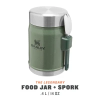 Termos mancare cu tacam Stanley The Legendary Food Jar + Spork Hammertone Green 0.4 l 