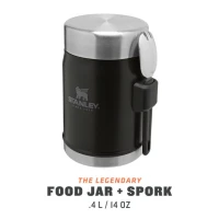 Termos mancare cu tacam Stanley The Legendary Food Jar + Spork Matte Black Pebble 0.4 l 