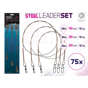 Set strune Delphin BOMB din otel 7 fibre cu vartej si carabina 75x /20,30,40cm/12kg Set strune Delphin BOMB din otel 7 fibre cu vartej si carabina 75x /20,30,40cm/12kg