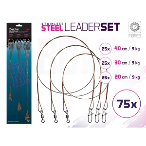 Set strune Delphin BOMB din otel 7 fibre cu vartej si carabina 75x /20,30,40cm/9kg Set strune Delphin BOMB din otel 7 fibre cu vartej si carabina 75x /20,30,40cm/9kg