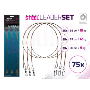 Set Strune Delphin Bomb Din Otel 7 Fibre Cu Vartej Si Carabina 75x /35cm/9,12,15kg